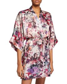 Samantha Chang Floral-Print Classic Short Kimono Robe at Neiman Marcus